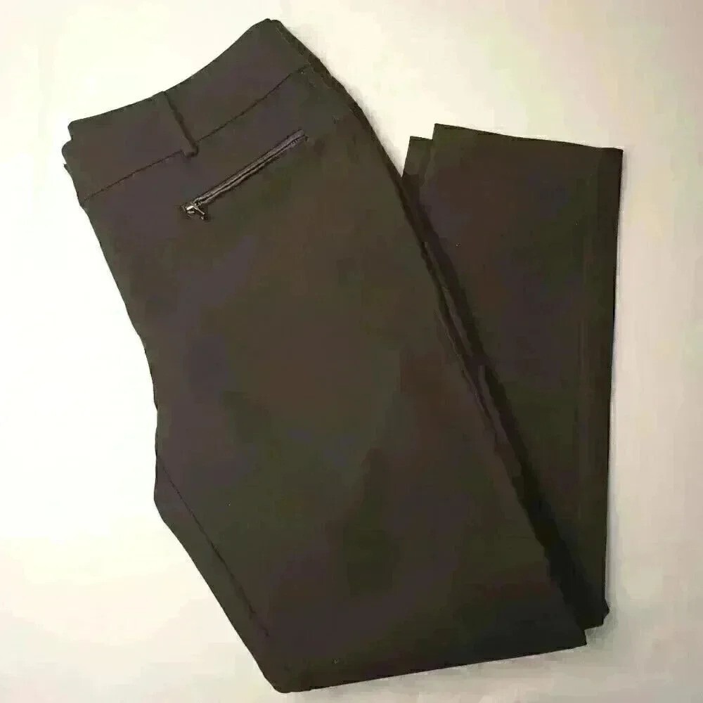 Ann Taylor Womens Faux Leather Trim Slim Leg Dress Pants Size 10 Black Office
